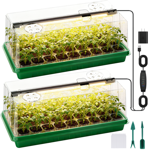 72 Cells Seed Starter Tray with Grow Light, Seed Starter Kit Full Spectrum with 5 Dimmable Brightness & Timer, Indoor Plant Grow Tray for Beginners & Seasoned Gardeners, Gardening Gifts
