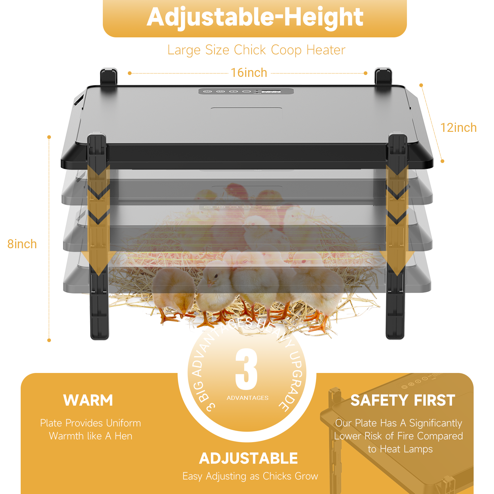 12 * 15 Inch Brooder Heat Plate for Chicks or Ducklings, Adjustable Height Chicken Brooder Heater for 20 Chicks.Chicken Coop Heater with Safety Indicator, 75 Watts