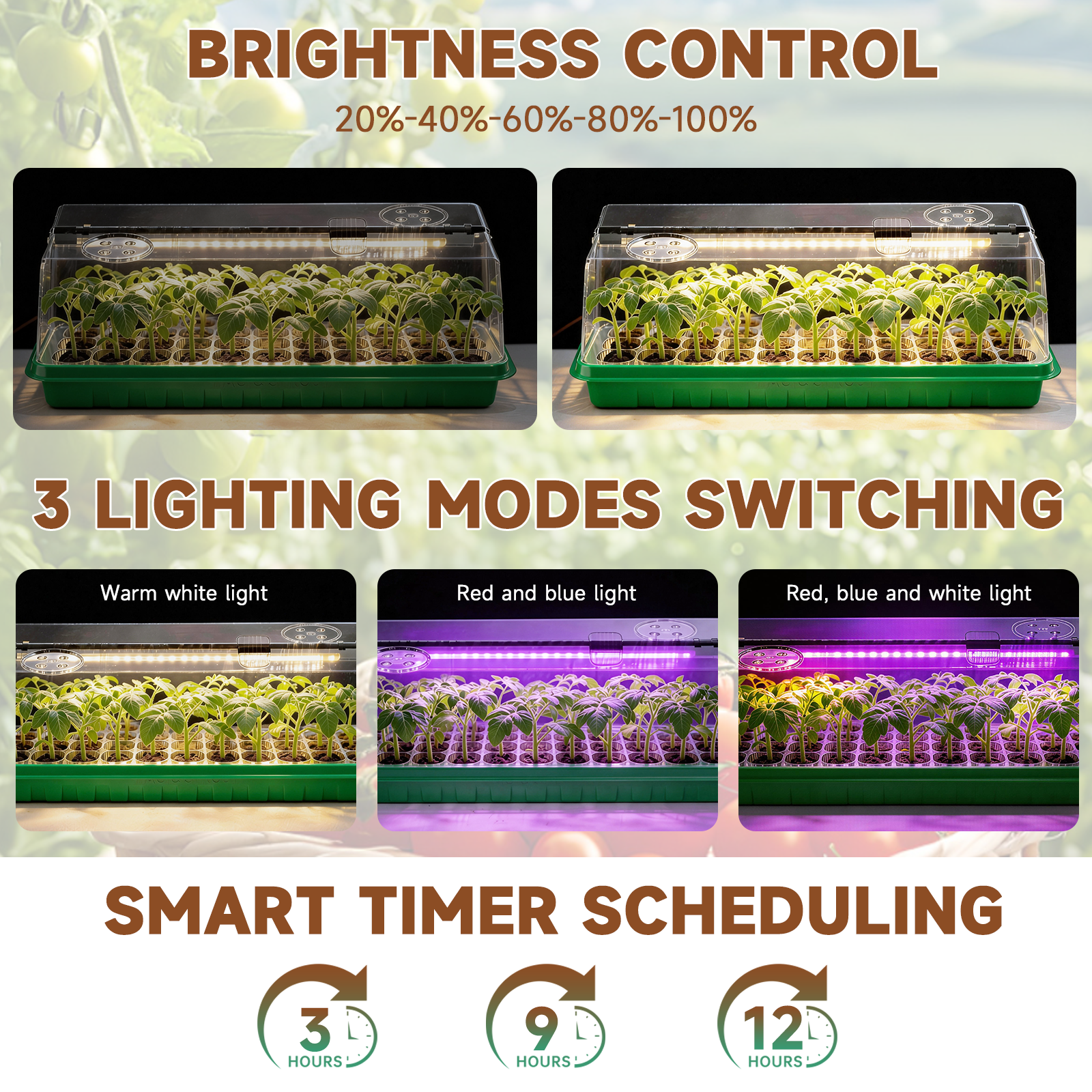 72 Cells Seed Starter Tray with Grow Light, Seed Starter Kit Full Spectrum with 5 Dimmable Brightness & Timer, Indoor Plant Grow Tray for Beginners & Seasoned Gardeners, Gardening Gifts