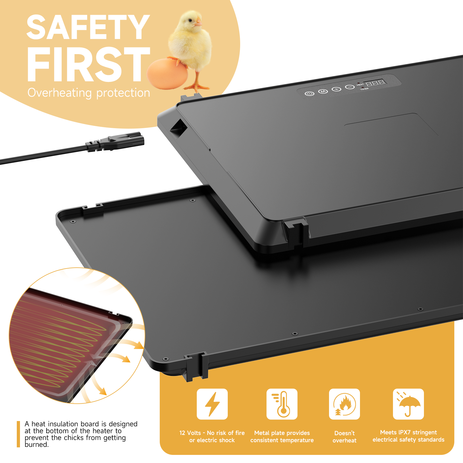 12 * 15 Inch Brooder Heat Plate for Chicks or Ducklings, Adjustable Height Chicken Brooder Heater for 20 Chicks.Chicken Coop Heater with Safety Indicator, 75 Watts